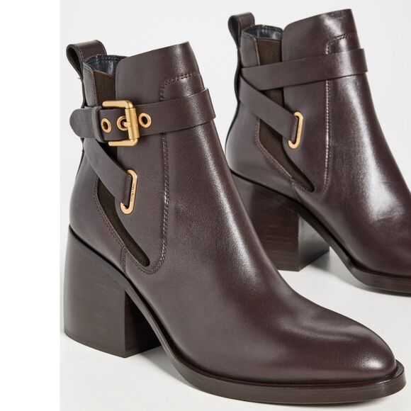 See By Chloe Shoes - See by Chloé Dark Brown Calf Averi Block Heel Leather Bootie, New, Size 41